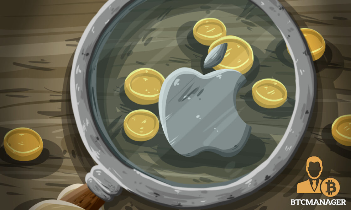 Apple Magnifying glass looking at cryptocurrency