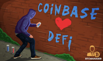Coinbase Graffiti Loves Defi on Brick Wall