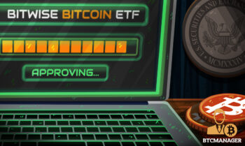 Bitwise Bitcoin ETF loading approving laptop green