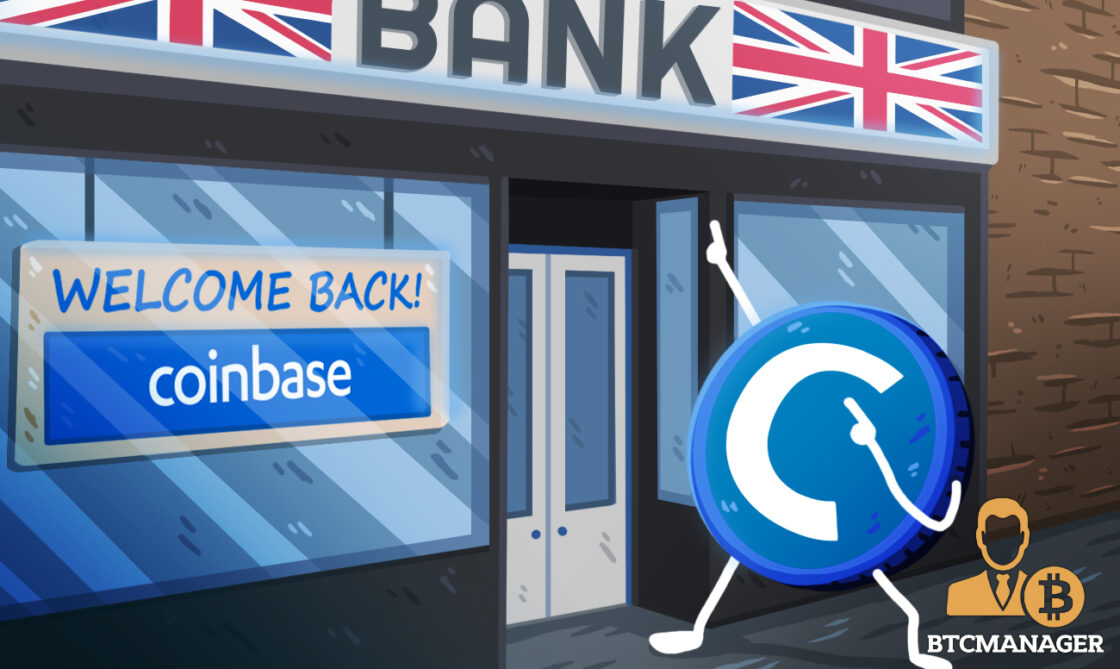 Coinbase pointing to UK Bank Welcome back coinbase