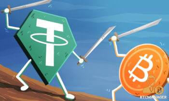 Tether and Bitcoin having a Sword fight