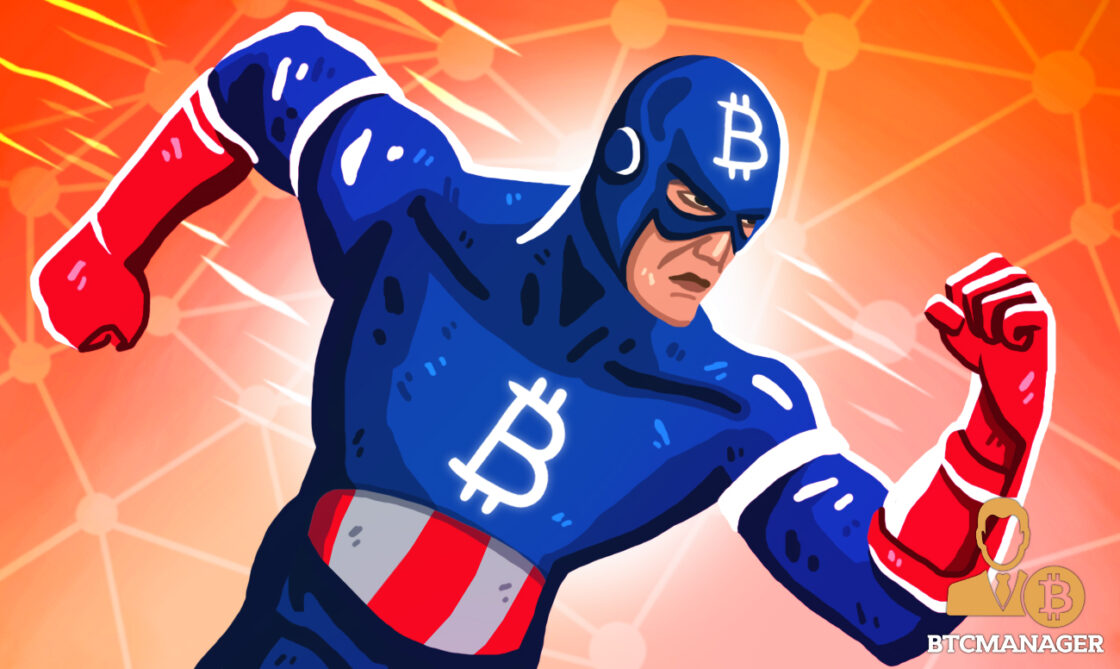 Captain America Bitcoin Running Blue Red White