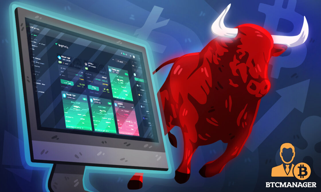 ProfitFarmers Bull Image In Front of Trading Screen