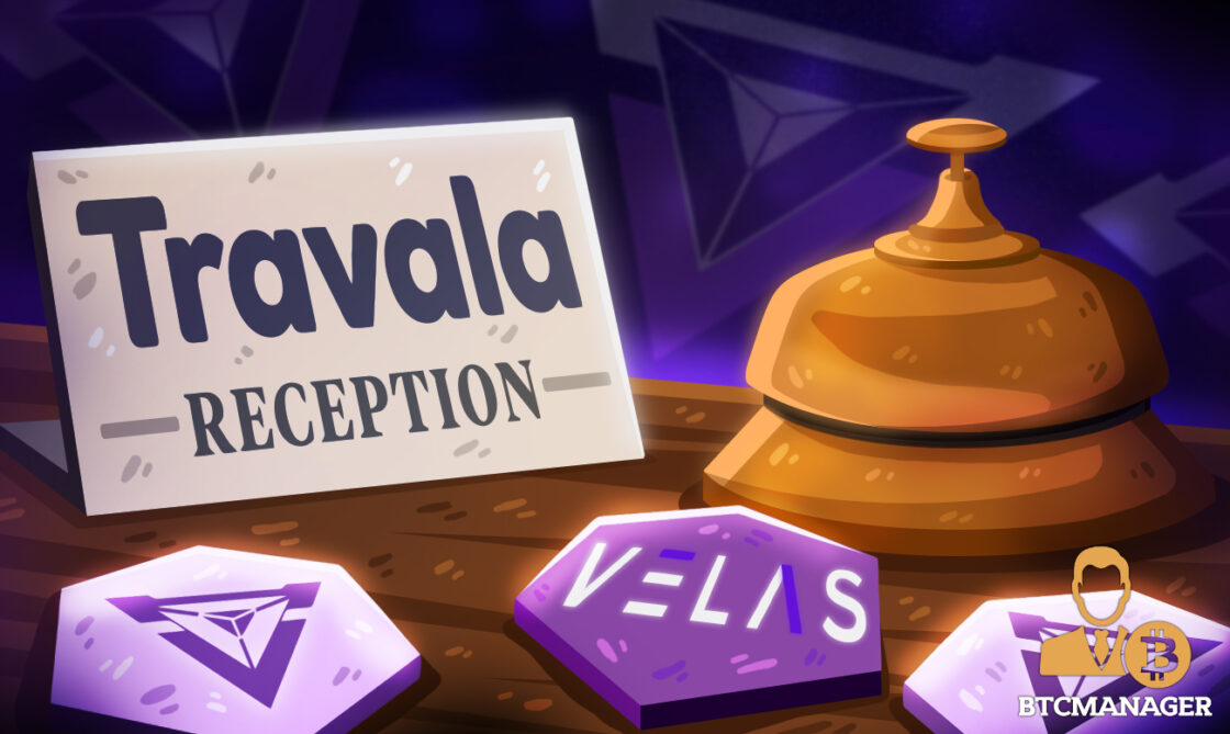 VLX coins in front of Travala reception